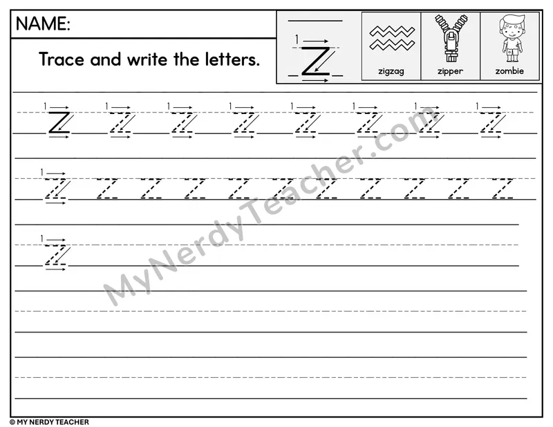 Lowercase z Tracing and Writing — Stroke Order Practice