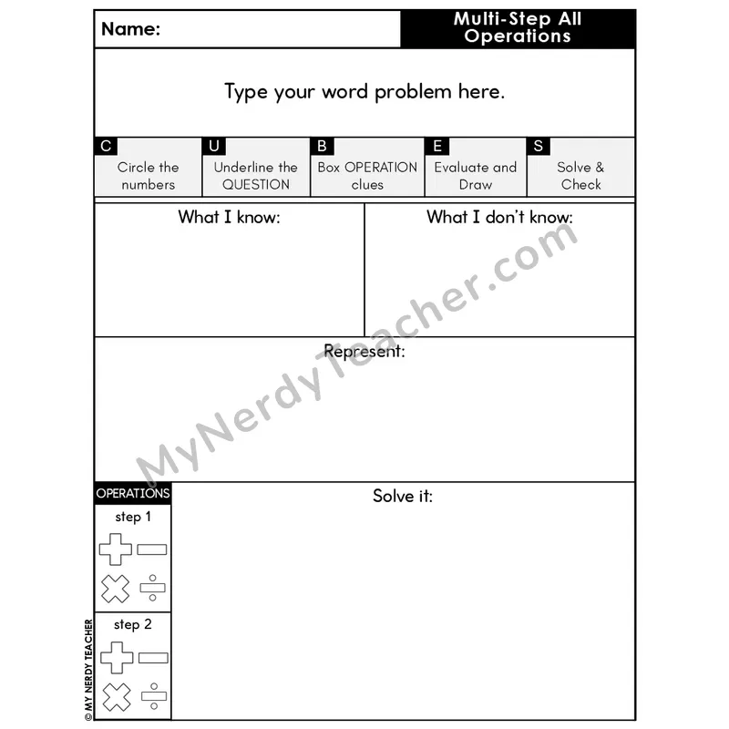 Multi-Step Editable Word Problem Template #4 — With Operation Icons