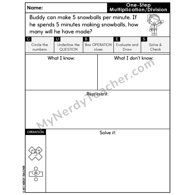 One-Step Multiplication Word Problem #4 — Winter Math Editable CUBES