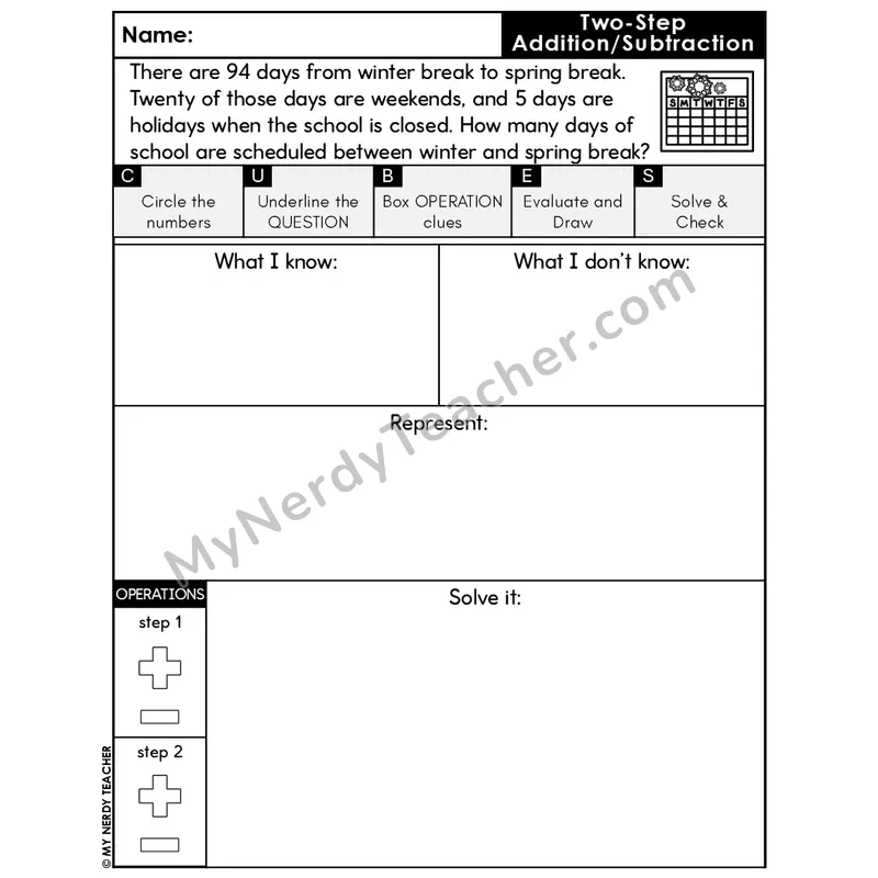 Two-Step Add & Subtract Word Problem #8 — Winter Math Editable CUBES