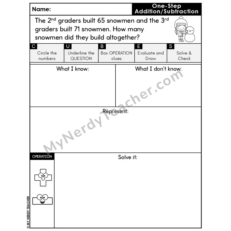 One-Step Addition Word Problem #9 — Winter Math Editable CUBES