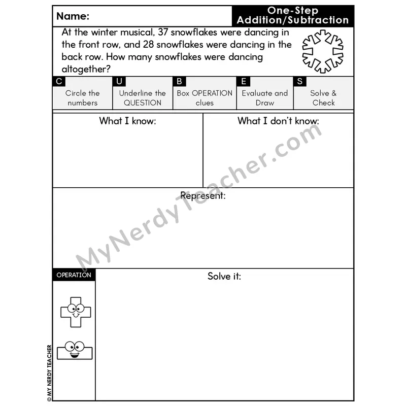 One-Step Addition Word Problem #7 — Winter Math Editable CUBES