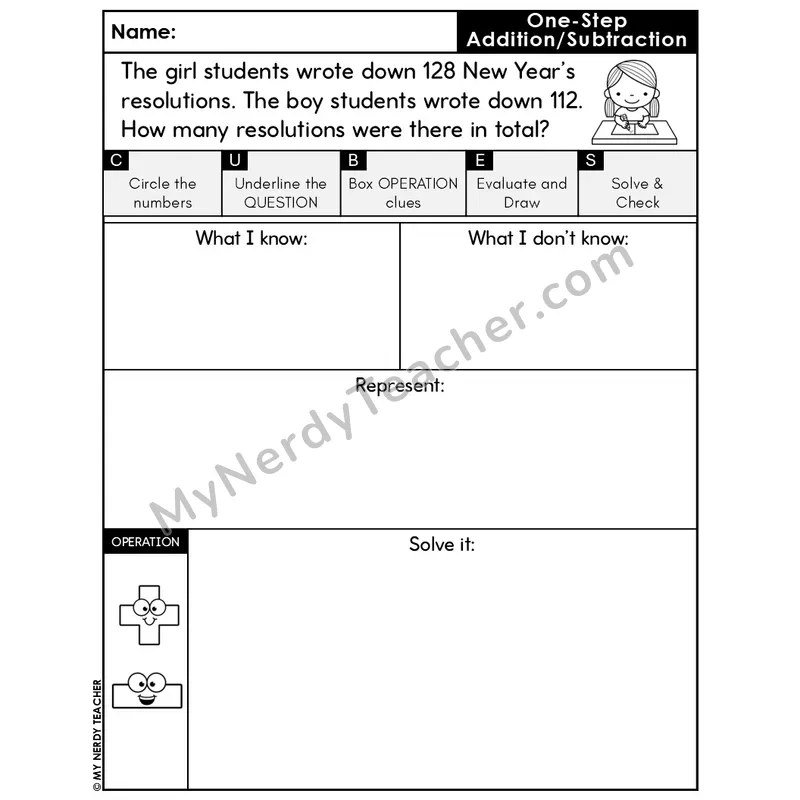 One-Step Addition Word Problem #2 — Winter Math Editable CUBES