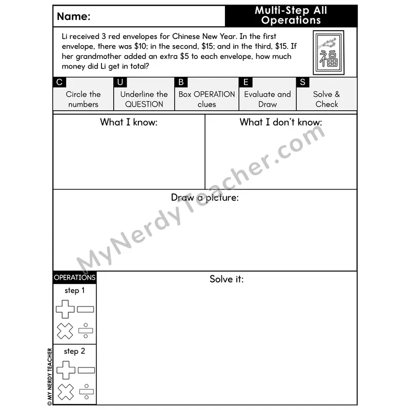 Multi-Step Word Problem #8 — Winter Math Printable CUBES