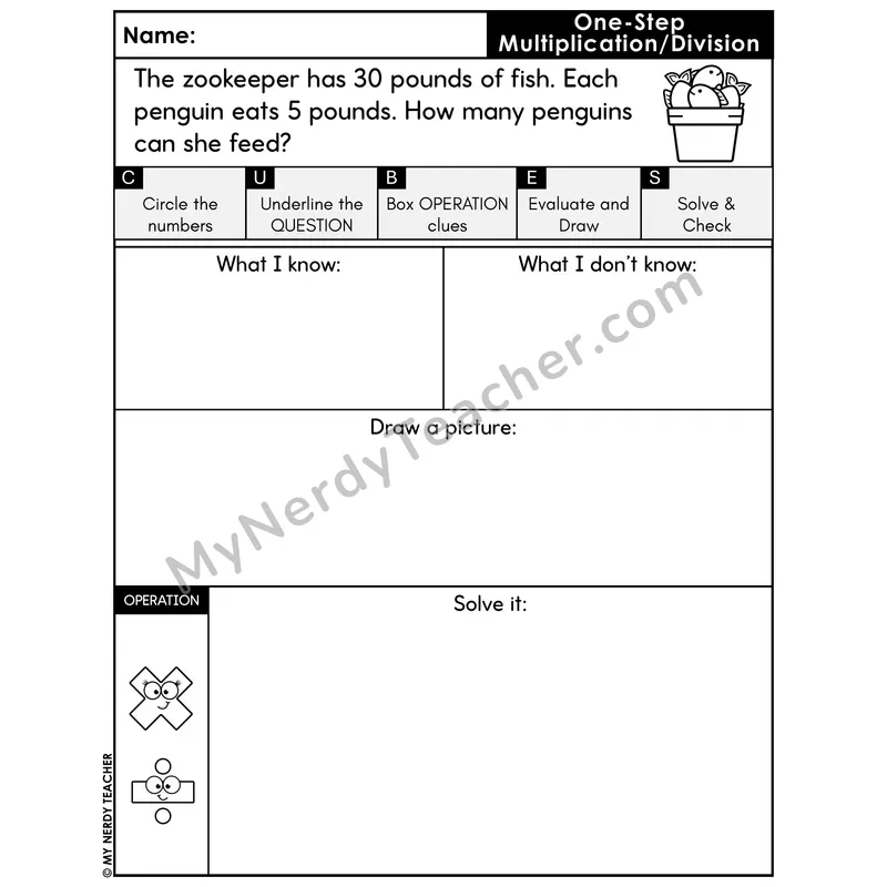 One-Step Division Word Problem #8 — Winter Math Printable CUBES