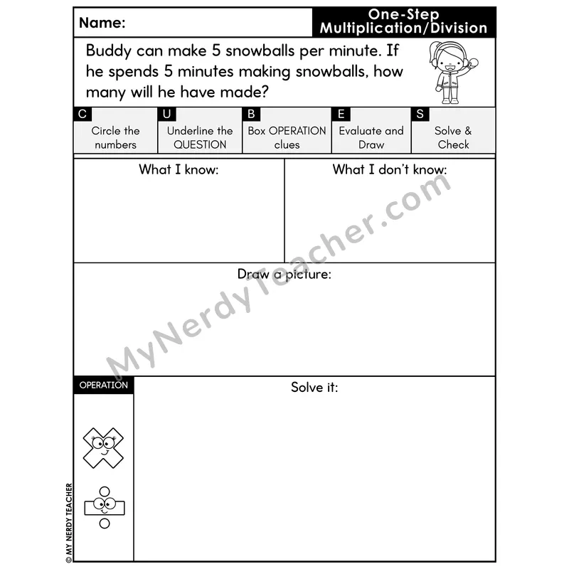 One-Step Multiplication Word Problem #4 — Winter Math Printable CUBES
