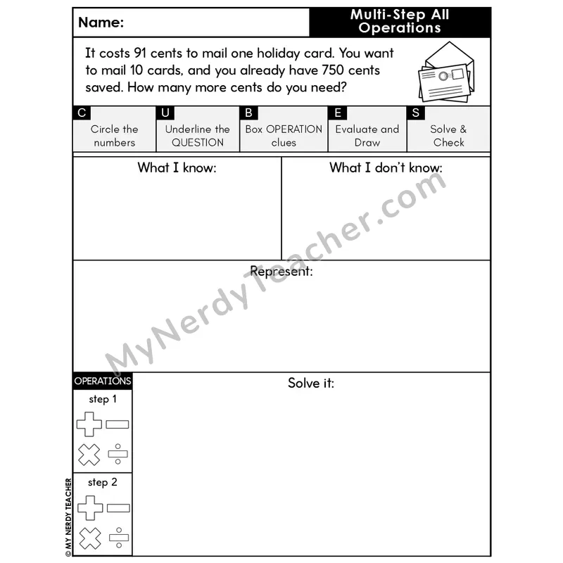 Multi-Step Word Problem #1 — Christmas Math Editable CUBES