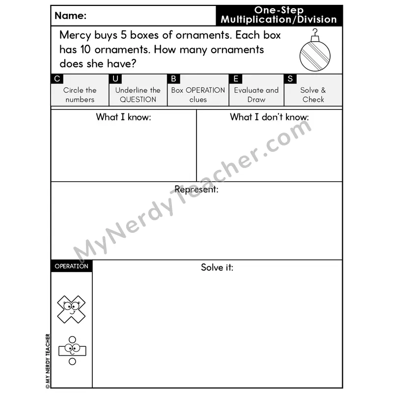 One-Step Multiplication Word Problem #9 — Christmas Math Editable CUBES