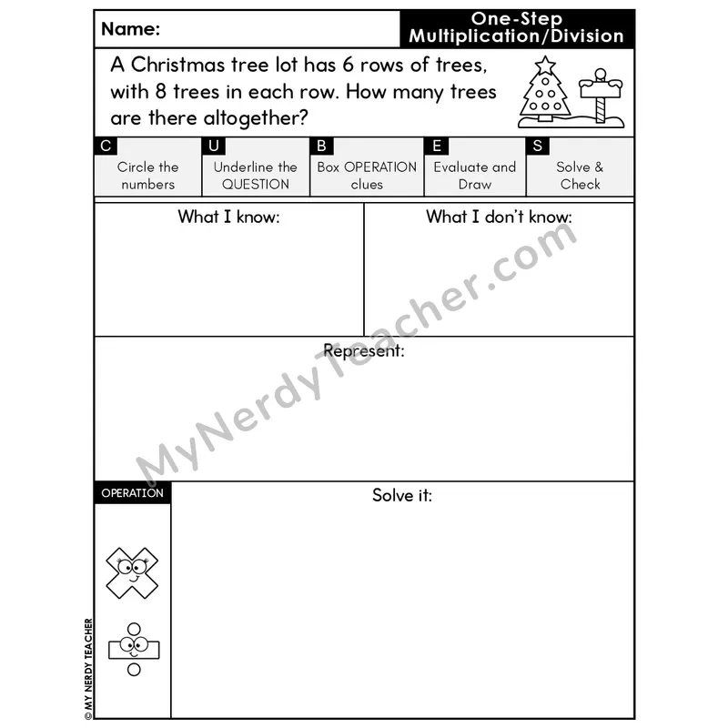 One-Step Multiplication Word Problem #4 — Christmas Math Editable CUBES