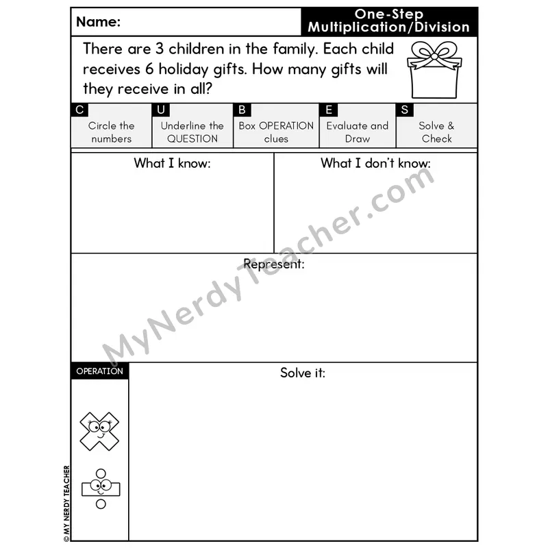 One-Step Multiplication Word Problem #1 — Christmas Math Editable CUBES