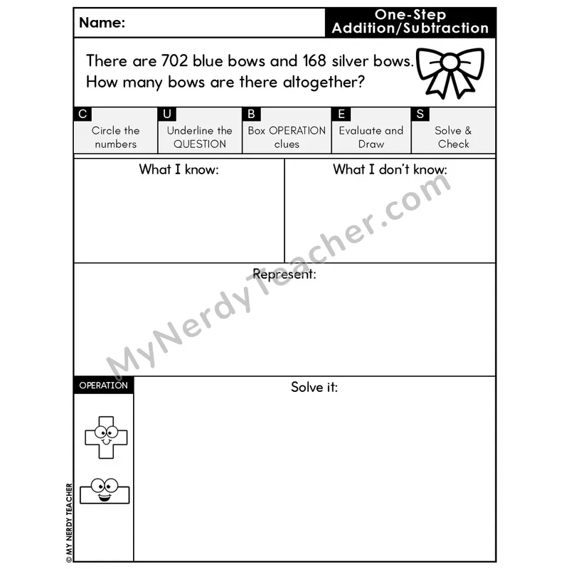 One-Step Addition Word Problem #9 — Christmas Math Editable CUBES