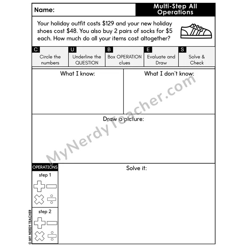 Multi-Step Word Problem #8 — Christmas Math Printable CUBES