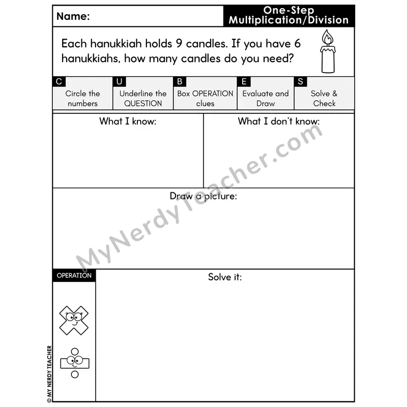 One-Step Multiplication Word Problem #8 — Christmas Math Printable CUBES