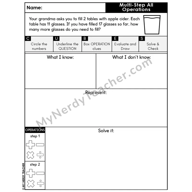 Multi-Step Word Problem #9 — Thanksgiving Math Editable CUBES