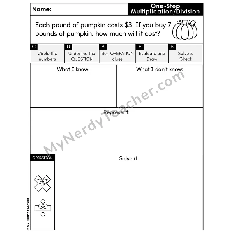 One-Step Multiplication Word Problem #10 — Thanksgiving Math Editable CUBES