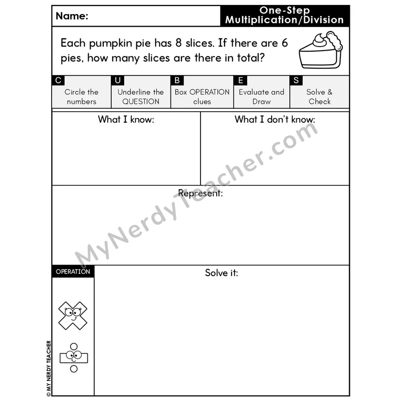One-Step Multiplication Word Problem #3 — Thanksgiving Math Editable CUBES