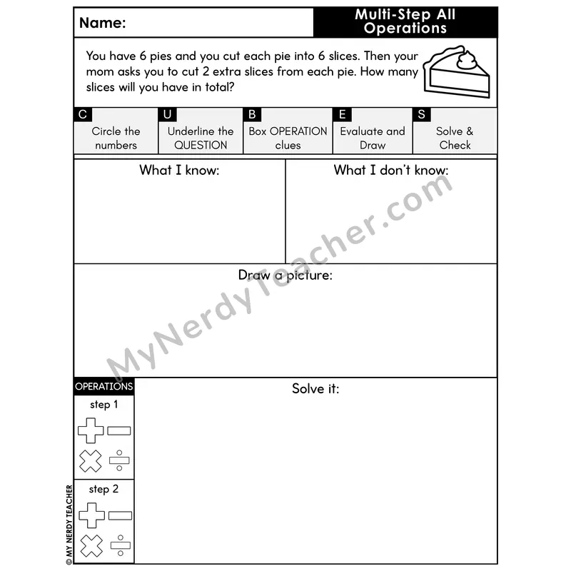 Multi-Step Word Problem #8 — Thanksgiving Math Printable CUBES