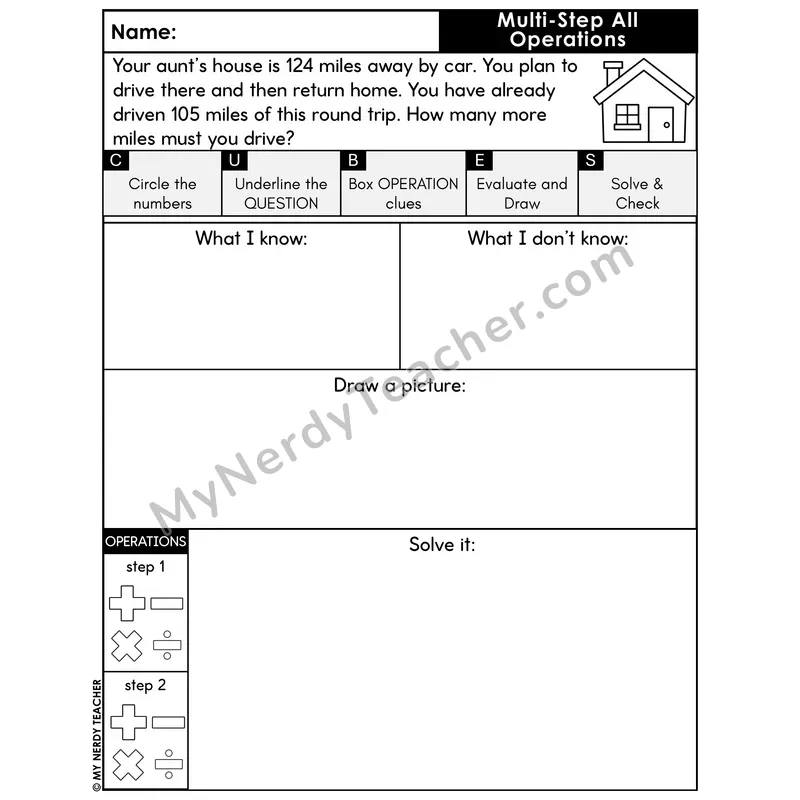 Multi-Step Word Problem #2 — Thanksgiving Math Printable CUBES