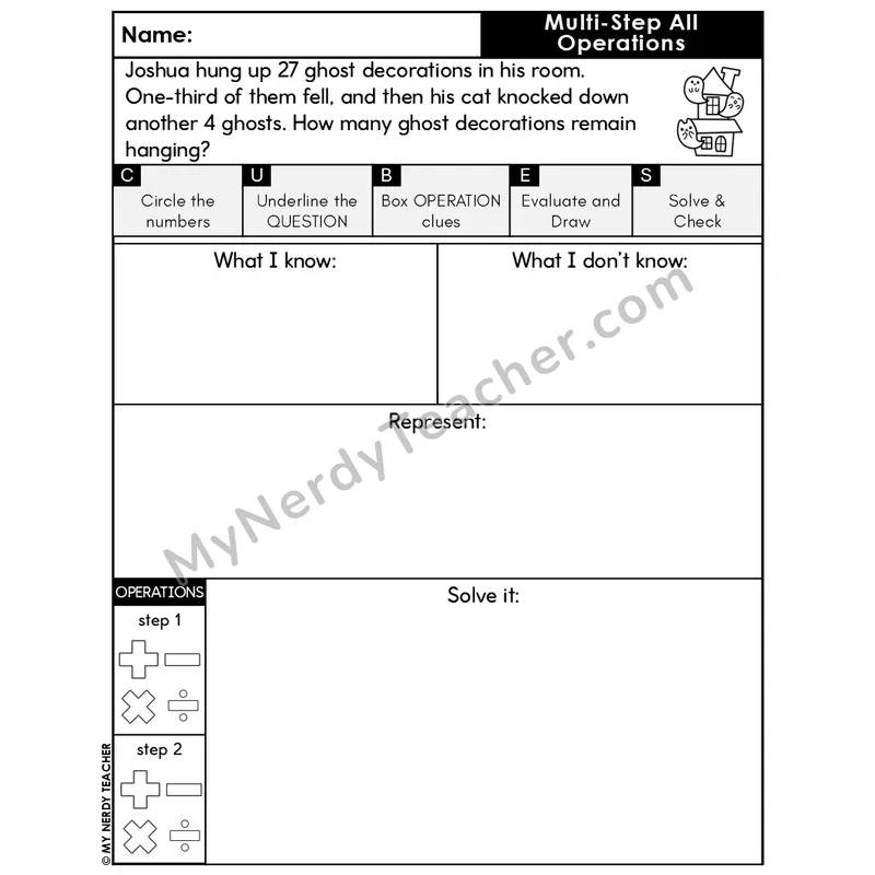 Multi-Step Word Problem #10 — Halloween Math Editable CUBES