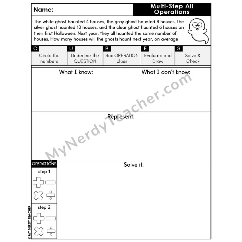 Multi-Step Word Problem #5 — Halloween Math Editable CUBES