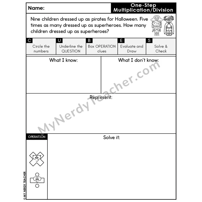 One-Step Multiplication Word Problem #10 — Halloween Math Editable CUBES