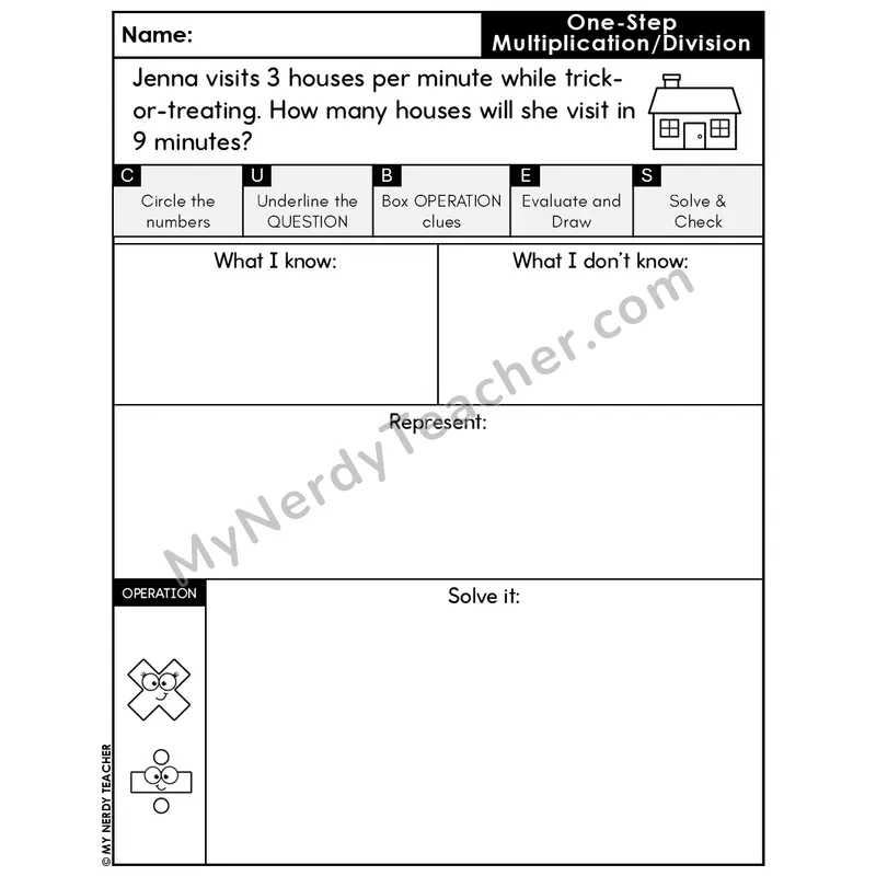 One-Step Multiplication Word Problem #8 — Halloween Math Editable CUBES
