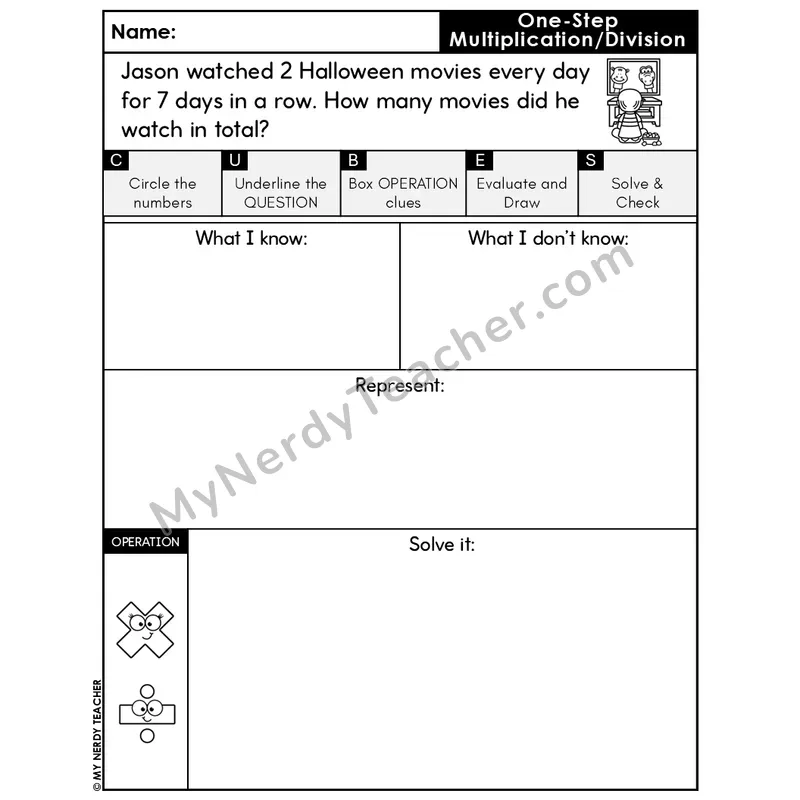 One-Step Multiplication Word Problem #1 — Halloween Math Editable CUBES