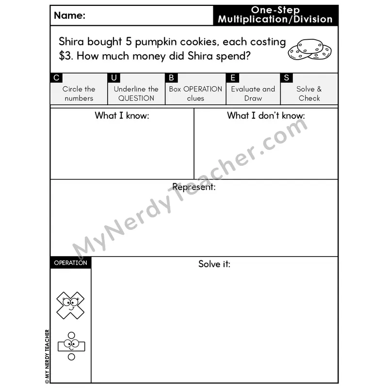 One-Step Multiplication Word Problem #3 — Halloween Math Editable CUBES