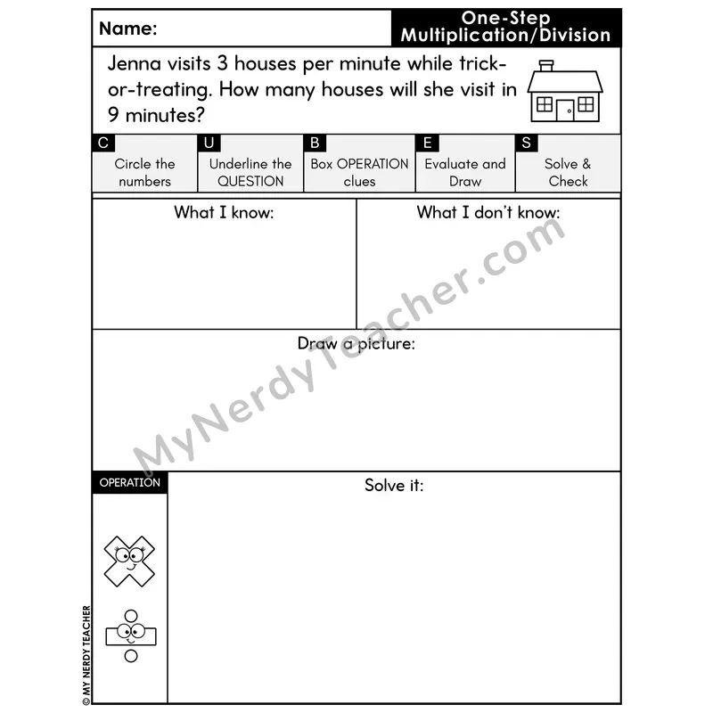 One-Step Multiplication Word Problem #8 — Halloween Math Printable CUBES