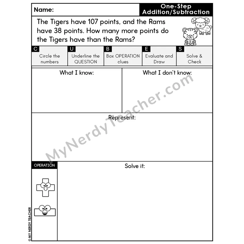 One-Step Subtraction Word Problem #2 — Fall Math Editable CUBES