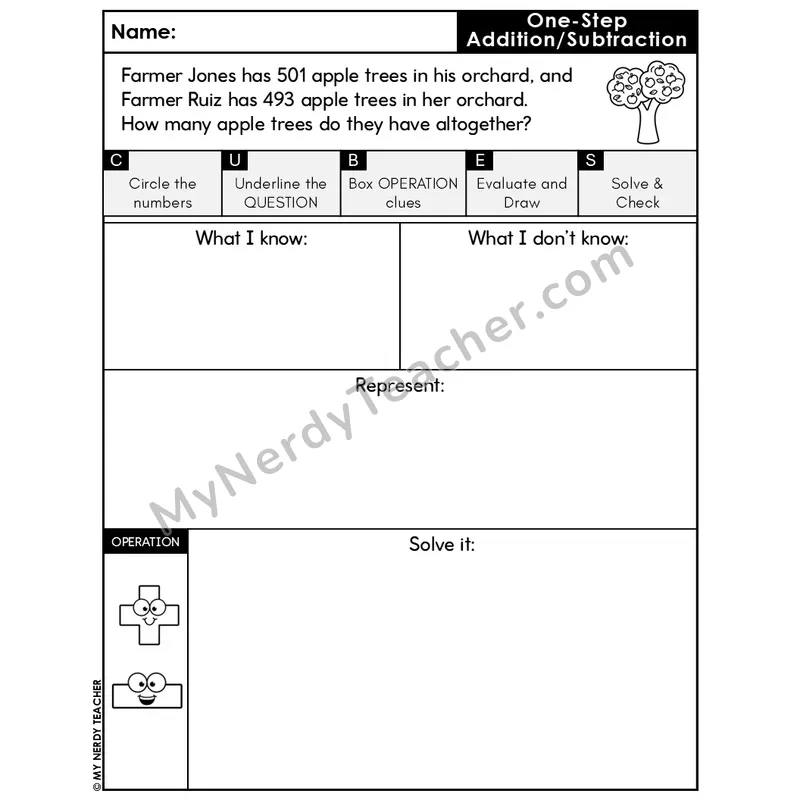 One-Step Addition Word Problem #5 — Fall Math Editable CUBES