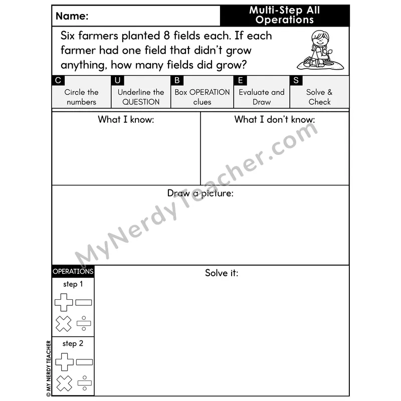 Multi-Step Word Problem #10 — Fall Math Printable CUBES