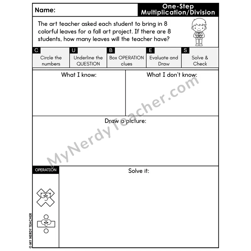 One-Step Multiplication Word Problem #3 — Fall Math Printable CUBES