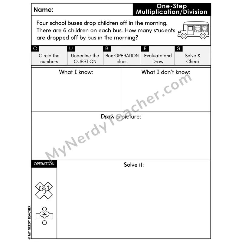One-Step Multiplication Word Problem #8 — Fall Math Printable CUBES