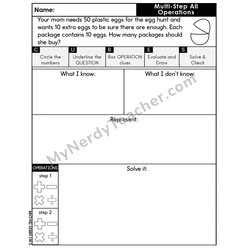 Multi-Step Word Problem #6 — Spring Math Editable CUBES