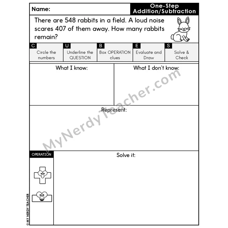 One-Step Subtraction Word Problem #8 — Spring Math Editable CUBES