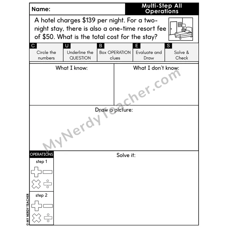 Multi-Step Word Problem #8 — Spring Math Printable CUBES