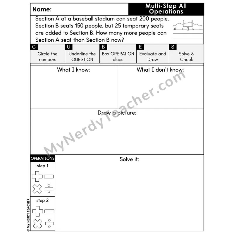 Multi-Step Word Problem #9 — Spring Math Printable CUBES
