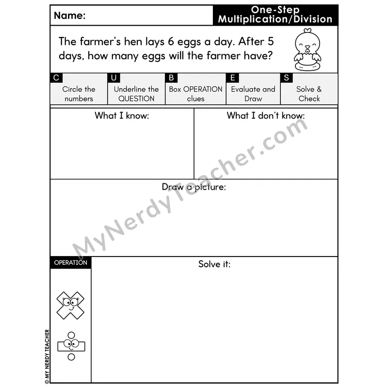 One-Step Multiplication Word Problem #1 — Spring Math Printable CUBES