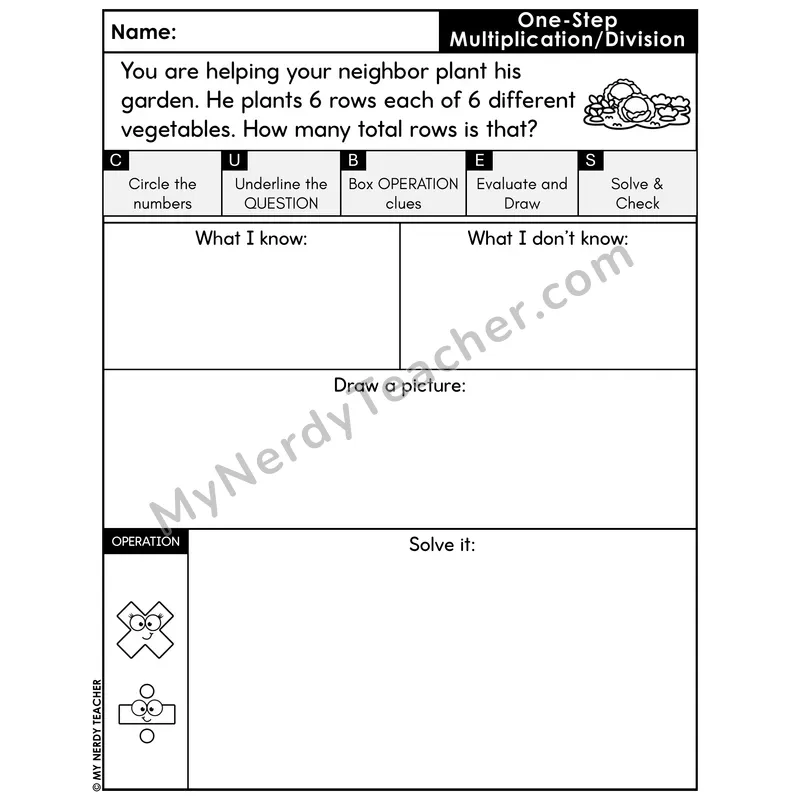 One-Step Multiplication Word Problem #3 — Spring Math Printable CUBES