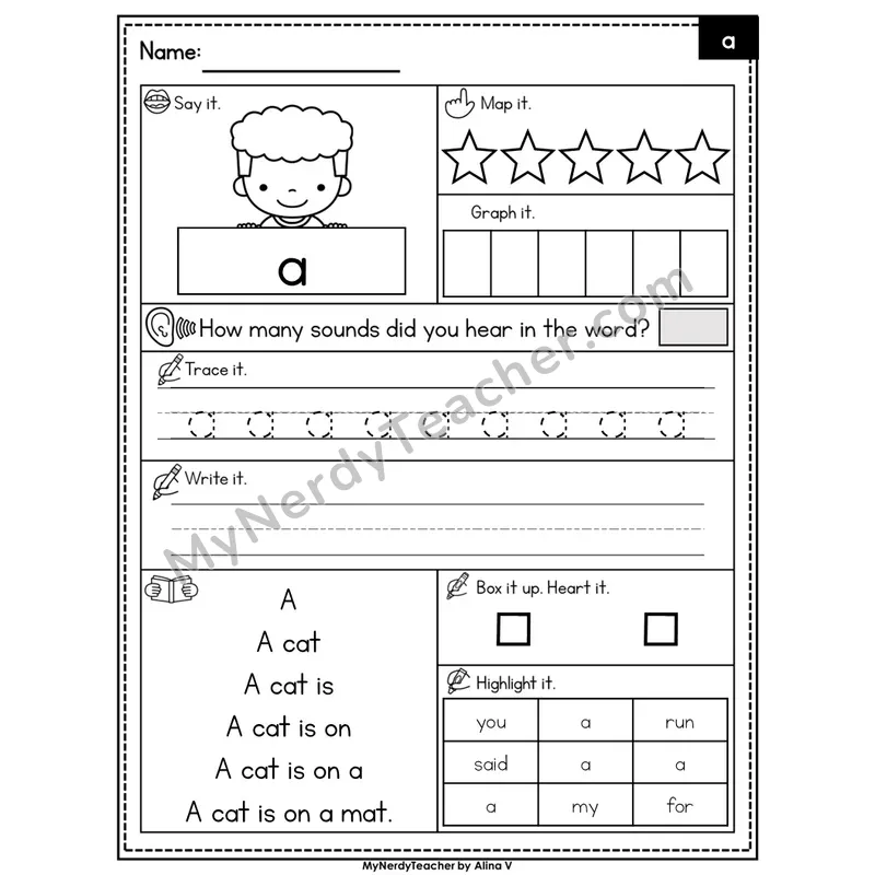 Sight Word Worksheet — a | Heart Word Practice with Mapping & Tracing | Editable PowerPoint
