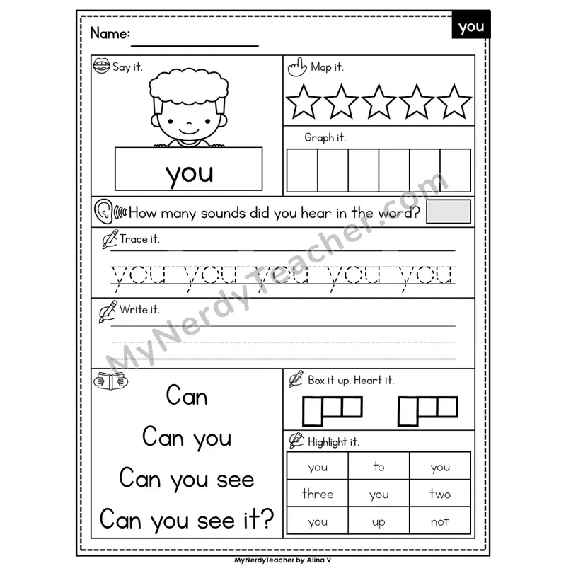 Sight Word Worksheet — you | Heart Word Practice with Mapping & Tracing | Editable PowerPoint