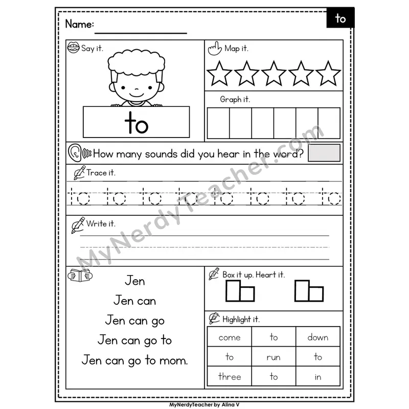 Sight Word Worksheet — to | Heart Word Practice with Mapping & Tracing | Editable PowerPoint