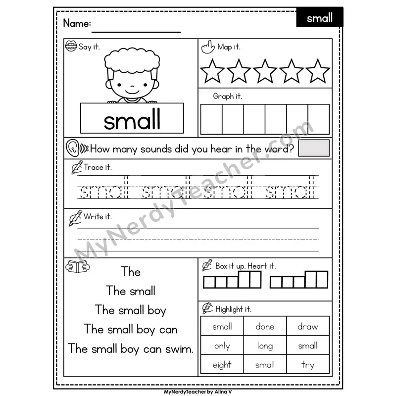 Sight Word Worksheet — small | Heart Word Practice with Mapping & Tracing | Editable PowerPoint