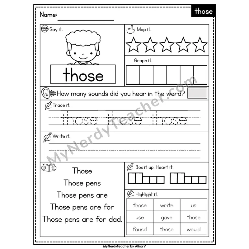 Sight Word Worksheet — those | Heart Word Practice with Mapping & Tracing | Editable PowerPoint