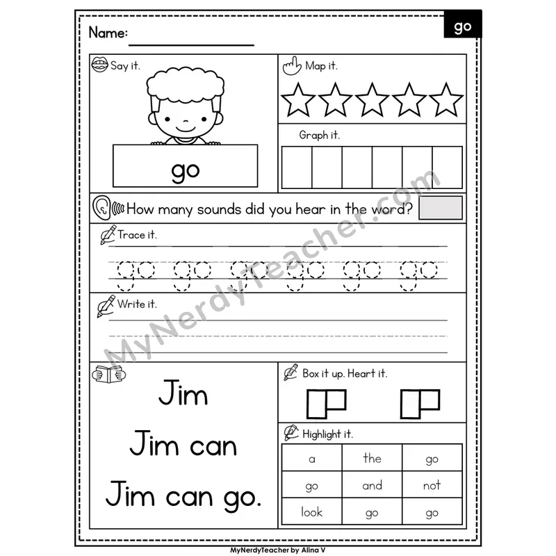 Sight Word Worksheet — go | Heart Word Practice with Mapping & Tracing | Editable PowerPoint