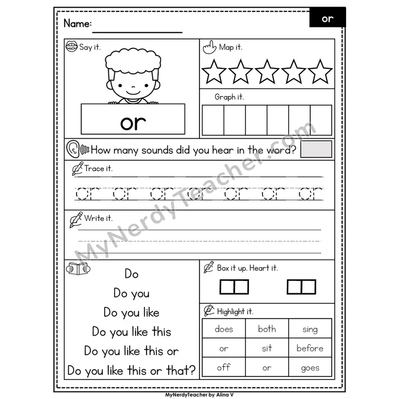 Sight Word Worksheet — or | Heart Word Practice with Mapping & Tracing | Editable PowerPoint