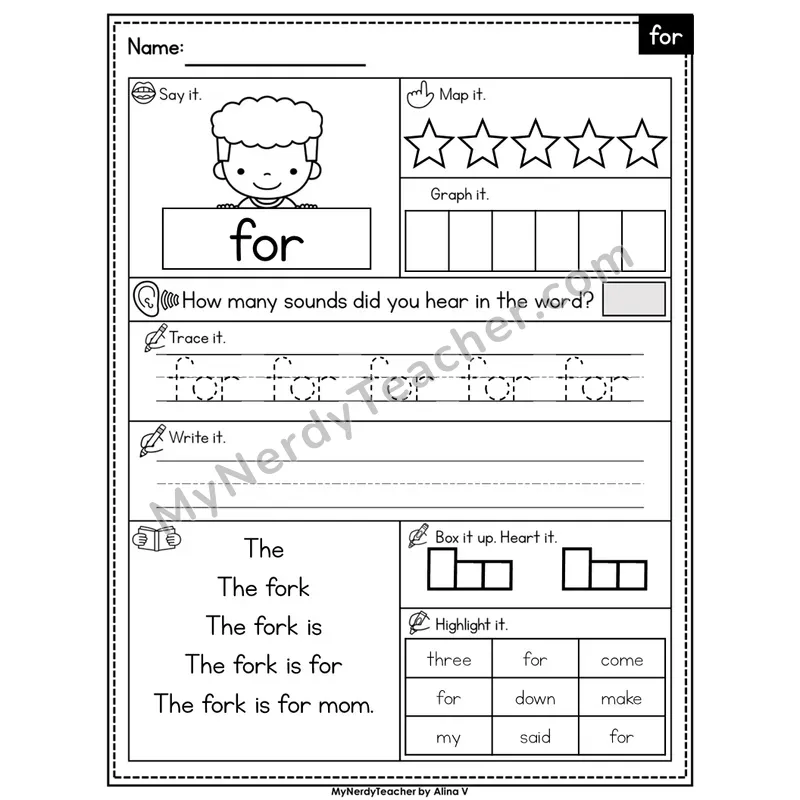 Sight Word Worksheet — for | Heart Word Practice with Mapping & Tracing | Editable PowerPoint