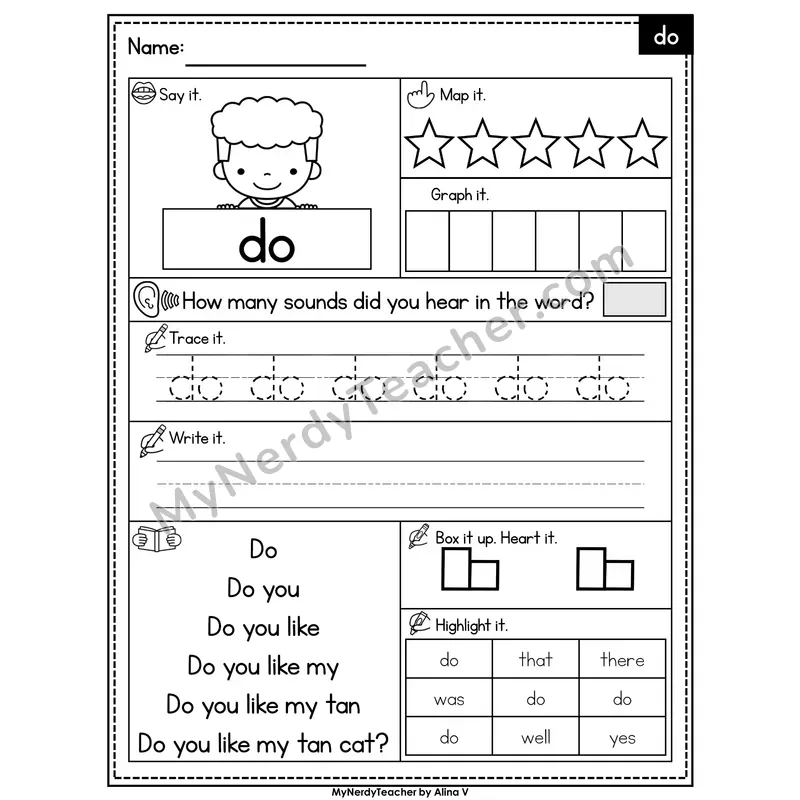 Sight Word Worksheet — do | Heart Word Practice with Mapping & Tracing