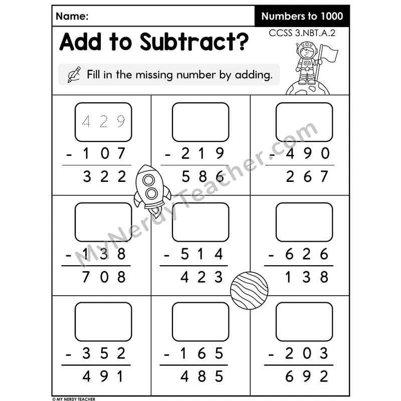 Addition to Check Subtraction Within 1000 Worksheet